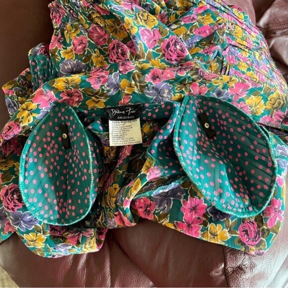 Vintage Diane Freis Maxi Dress Floral, Pleated w/ Shoulder Pad Bohemian - Picture 14 of 14